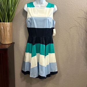 #367 maison Jules, sleeveless wide stripe midi shift, dress size 4